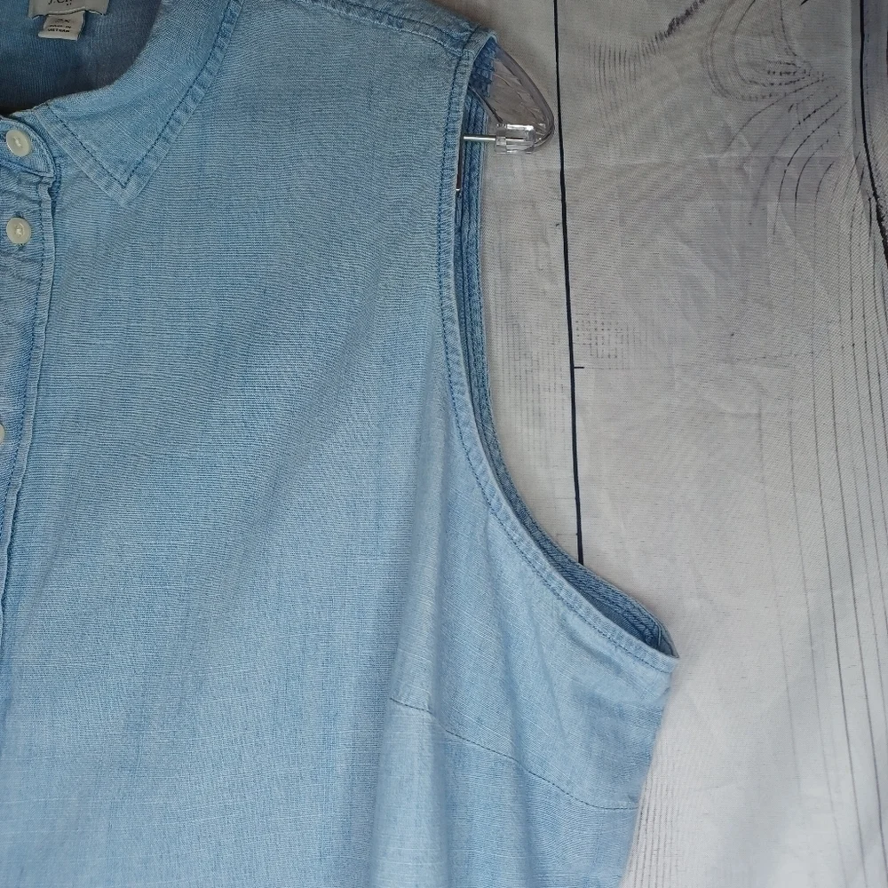 J.Crew Factory Women's Chambray Button-Down Classic Preppy Sleeveless Top NWT